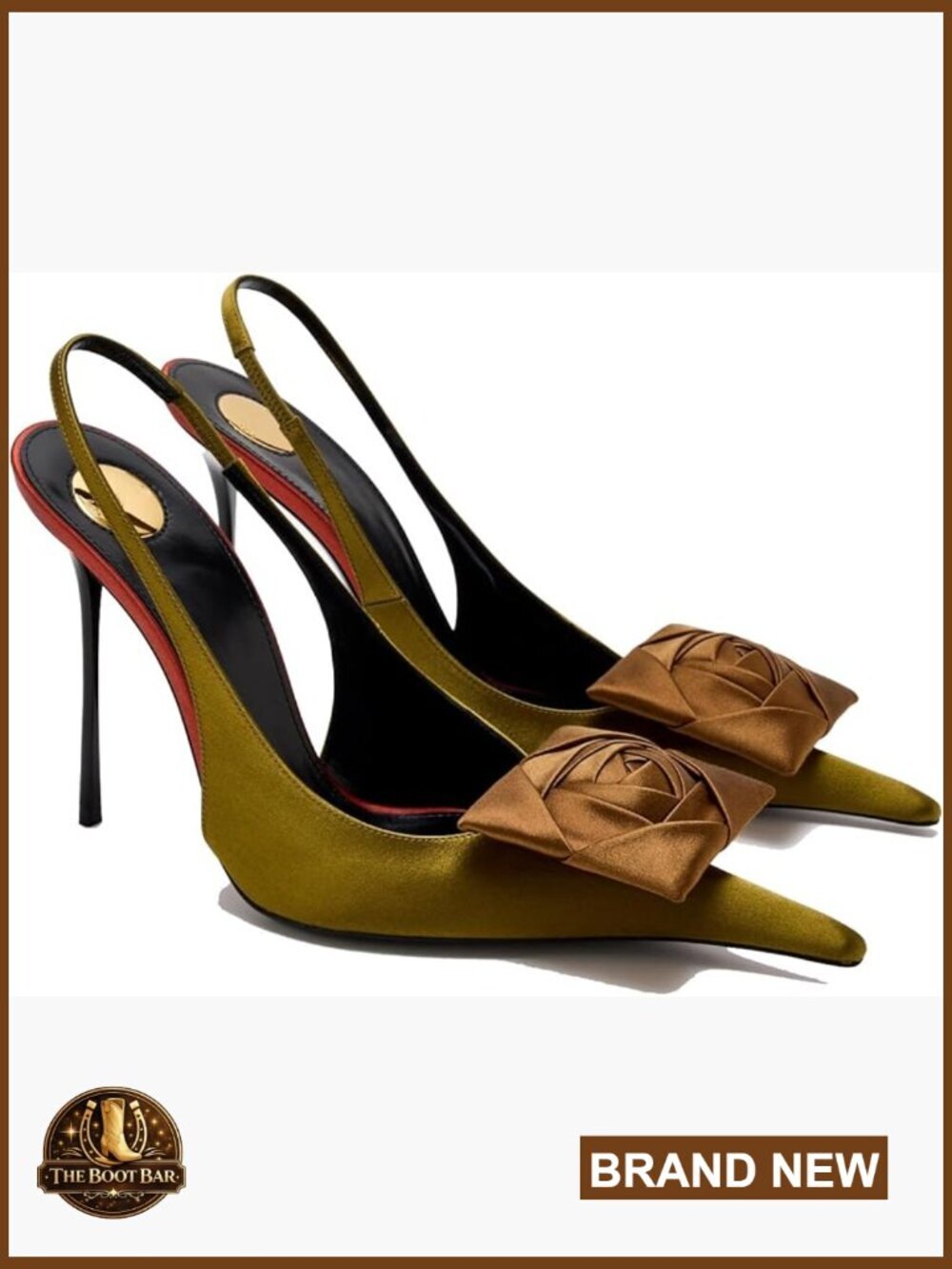 Women's Slingback High Heels Floral Appliqués Pointed Toe Satin Stiletto Pumps